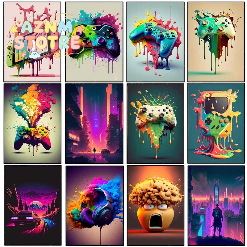 Gaming Controller - Vintage Canvas Painting Colorful Punk Neon